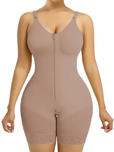 1 Count Women's Adjustable Shoulder Straps Full Body Shaper with Zipper & Hook Closure, Fajas, Colombian Shapewear, Body Shaping Underwear, Lace Decor Zipper Crotch Bodysuit, Abdomen Smoothing Butt Enhancing Shapewear, For Party & Occasions