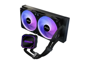 ASRock AIO Pro 240 ARGB 27mm radiator, ARGB waterblock, ARGB Hub-lighting fan, black version