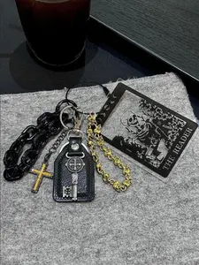 Gothic Style Bag Charm, Unique Skull Pendant, Cross Hanging Decoration, Dark Style Charm