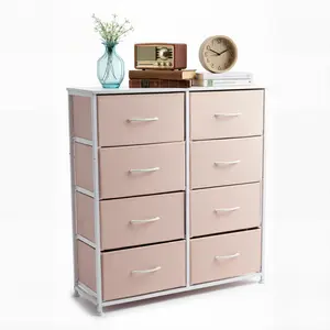 8-Drawer Fabric Dresser Storage Tower with Wood Top & Metal Frame, Large Organizer Chest for Bedroom, Living Room, Hallway or Closet
