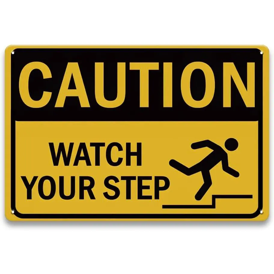 Watch Your Step Sign - 8 x 12 inch Metal Aluminum Caution Sign for Indoor and Outdoor, UV Protected, Waterproof, Weatherproof and Fade Resistant (1pcs-Yellow/Black)
