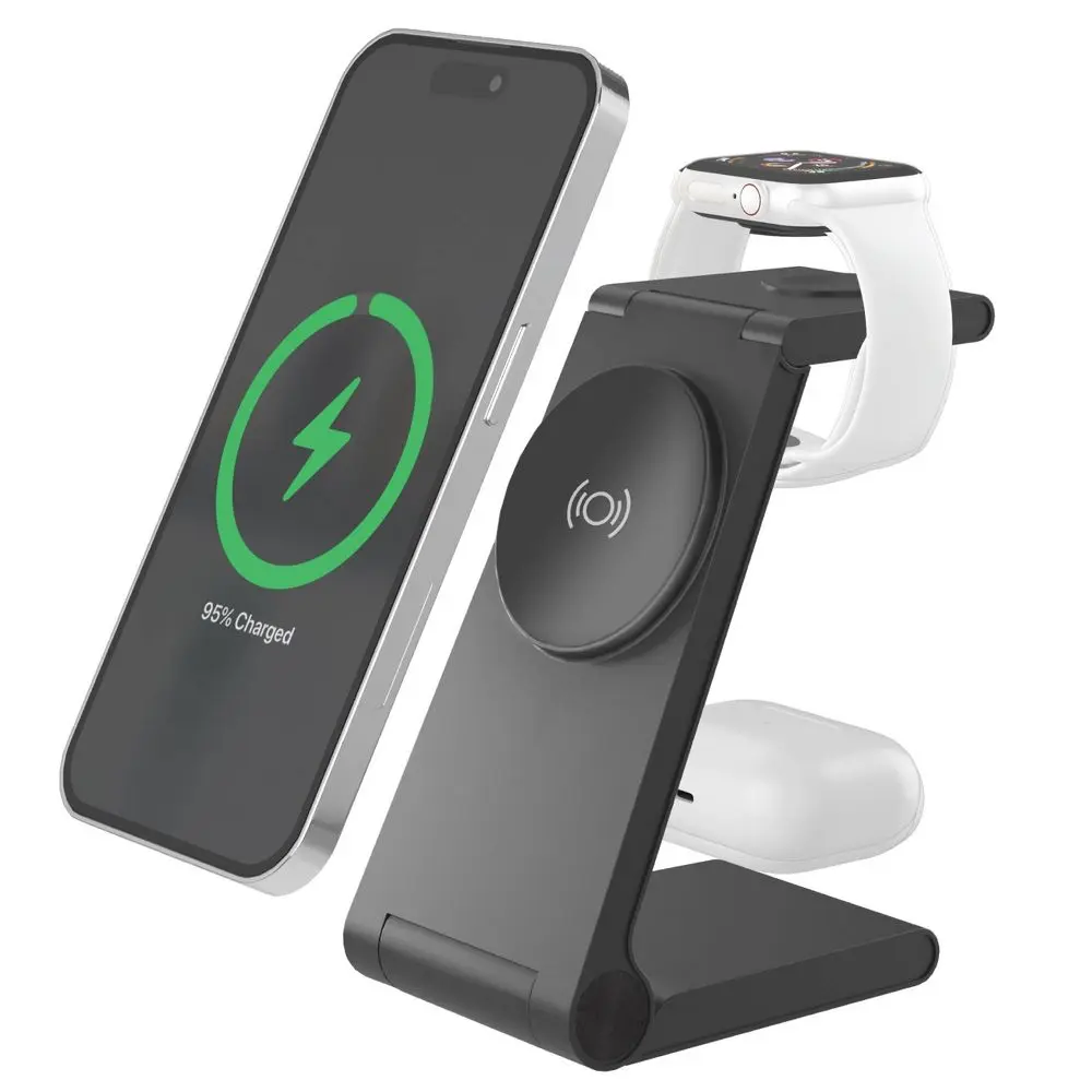 Just Wireless 3-in-1 Magnetic Wireless Charger - Black: USB-C, MagSafe Compatible Just Wireless 3-in-1 Magnetic Wireless Charger - Black: USB-C, MagSafe Compatible