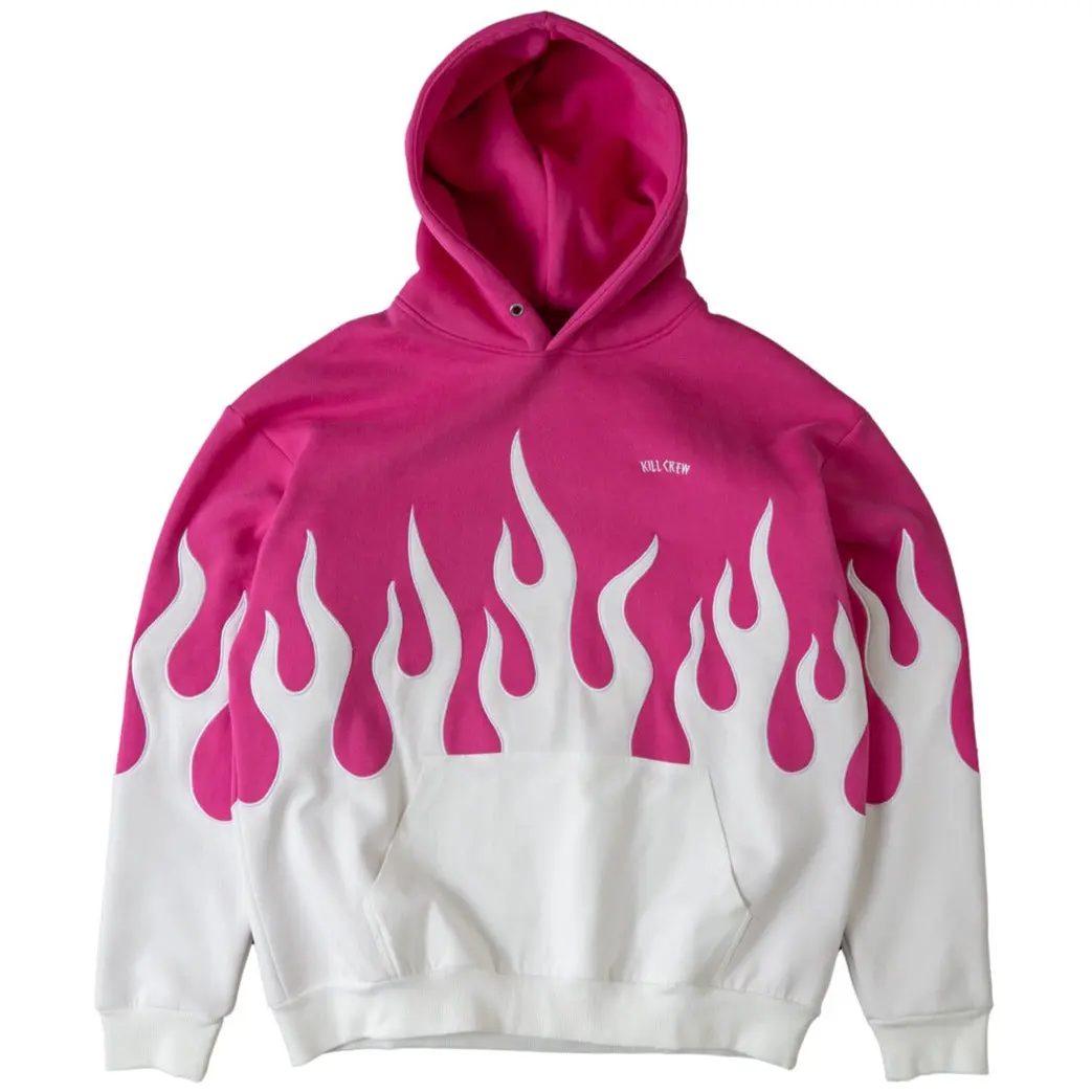 Kill Crew Oversized Premium Heater Hoodie Flame Menswear Embroidered Soft Big Patchwork Sweatshirts Top, Casual Streetwear, Cotton