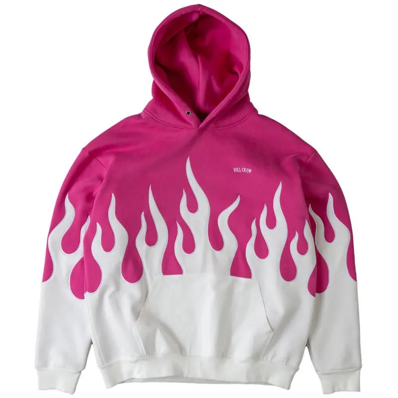 Kill Crew Men's Oversized Cotton Graphic Hoodie Sweatshirt - Long Sleeve Pullover, Flame Graphic, Embroidered Big Patchwork, Soft Cozy, Hemmed, No Tie Neck, Casual Streetwear Top, Gifts for Him