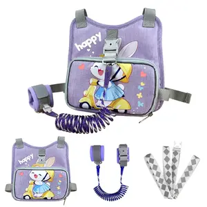 Adjustable Child Anti-Lost Wristband with Strap, Locking Leash Bracelet, Multifunctional Backpack, 4 Colors Available, Travel