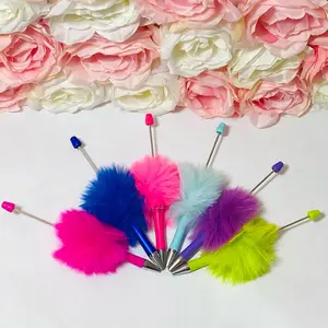 Fluffy/fuzzy pens for beadable diy, 5pcs, mix