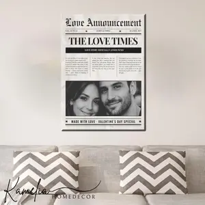 Personalized Love Newspaper Poster Unframed, Custom Valentine’s Day Gift for Couples, Photo & Text Wall Decor, Gift For Her Girlfriend Wife, Editable Valentine Poster Love Story, Romantic Gift