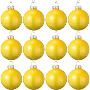 12 Pcs Yellow Glass Christmas Ball Ornaments 2.36" Shatterproof Xmas Christmas Tree Decorations with Hanging Loop and Rope Christmas Decorative Ball for Holiday Hanging Wreath Garland Decorations