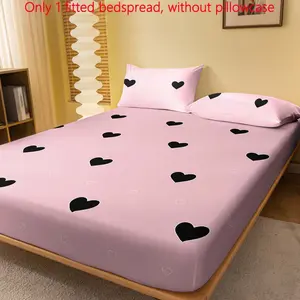 Heart Print Fitted Sheet Without Pillowcase, 1 Count Elastic and Comfortable Mattress Cover, Christmas Decor Soft Bedding for Home Bedroom & Hotel, Christmas Gifts, Christmas Decorations
