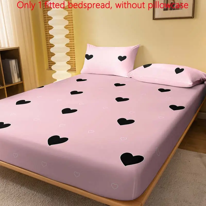 Heart Print Fitted Sheet Without Pillowcase, 1 Count Elastic and Comfortable Mattress Cover, Christmas Decor Soft Bedding for Home Bedroom & Hotel, Ch