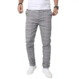 JUNBAOSS Men's Slim Fit Stretch Dress Pants Plaid Skinny Pants for Men, Straight Leg Fashion Comfort Flex Waist Pants, Mens Casual Business Golf Dress Chinos Pants