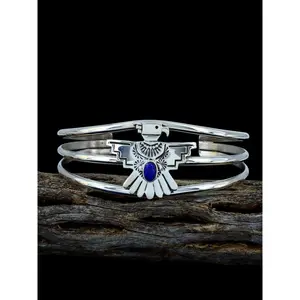 Native American Thunderbird Lapis Cuff Bracelet