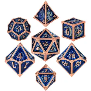 Metal Durable Dice Set with Dragon Pattern, 7 Multi-Faced Metal Dnd Dice Set, Beginner Dungeons & Dragons Kit, Role-Playing Tabletop Game Accessories, Polyhedral Dice Set