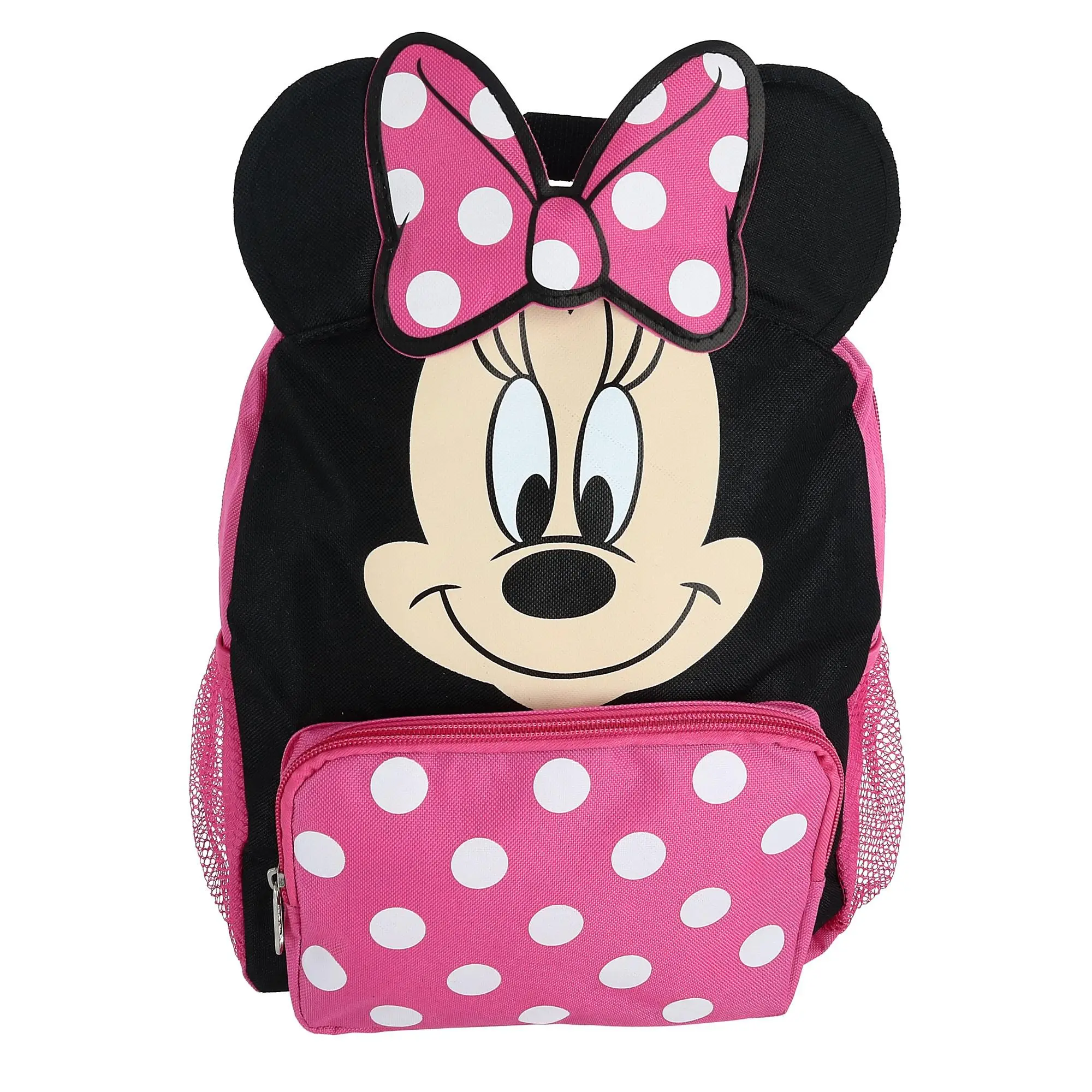 Disney Girl's 12-in Minnie Mouse Big Face Backpack - One Size, Zip Closure, 3D Bow, Mesh Pockets, for 13-14 Years Kids