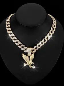 Hip Hop Twist Chain Necklace & Rhinestone Eagle Decor Pendant Necklace, Fashion Cuban Link Chain Jewelry for Party, Birthday Gift for Bestie, Back To School Accessories, Graduation Gift, Couples Gift, Street Style, Classic Punk Accessories for Daily Wear