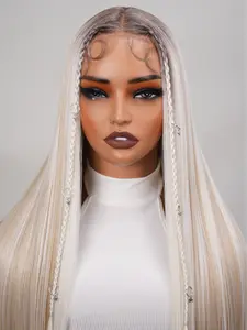 Noble 30 Inch Ash Blonde Ombre Straight Wig with Braids & Star Charms