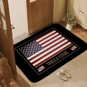 American Flag Welcome Doormat, Patriotic Stars and Stripes Area Rug, Non-Slip Indoor Outdoor Entrance Mat for Independence Day, Decorative Floor Carpet for Front Door Entryway, 4th of July Home Decor, Washable Door Mat