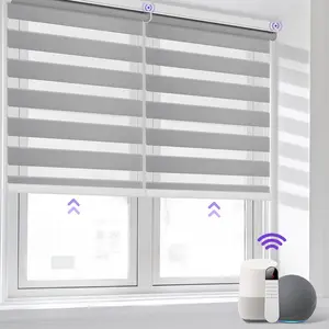 Motorized Zebra Blinds for Window with Remote, Compatible with Alexa,  Dual Layer Shades,  Zebra Roller Shades Light Filtering Dry  , for Home Office(Grey, H72 x W36)