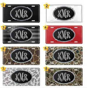 [ CAMO NATION ] Personalized Monogram License Plate - Custom Black and White Script Design - Elegant Vanity Car Tag with Camo & Red Background Options - Unique Gift for Her