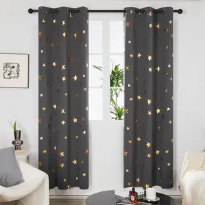 Deconovo Gold Star Foil Print Blackout Curtains（2 Panels） Room Darkening Thermal Insulated Sun Blocking Grommet Curtain Panels for Living Room