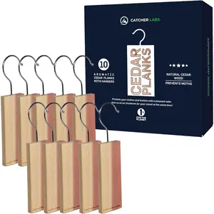 Catcher Labs Cedar Planks for Moth Repellent | Cedar Blocks for Clothes Storage | Better Than Moth Balls for Closet | Cedar Hangers Clothes Moths (10-Pack)