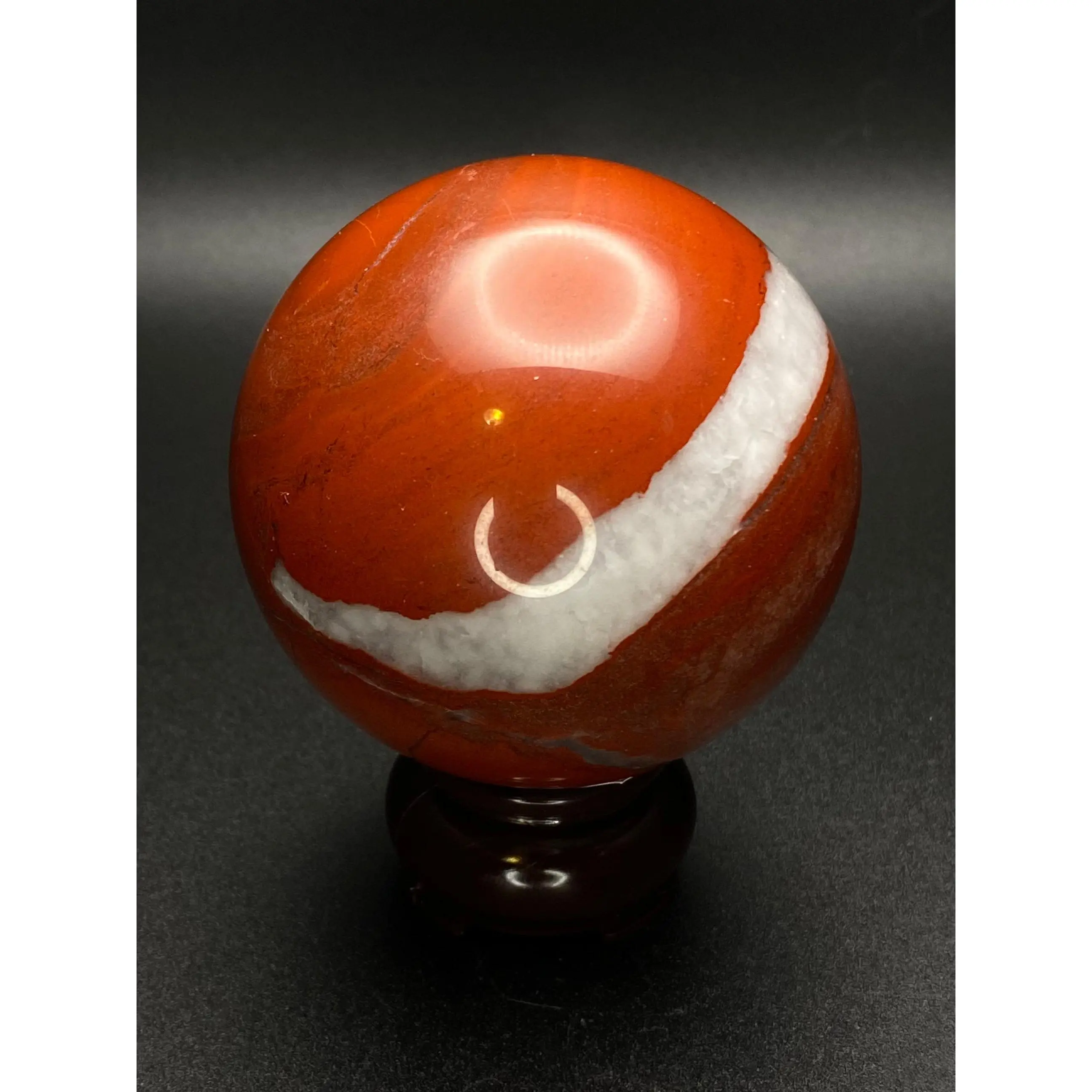 High Quality Red Jasper Sphere with White Quartz Band | 0.87 lbs
