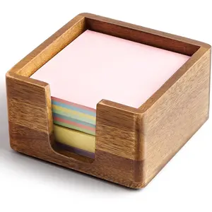 Acacia Wood Sticky Note Holder, Post It Note Dispenser for Office Desk, 3x3 Sticky Notes Organizer, Wooden Memo Pad Holder for Desk Home Accessories, No Pads Included (Sticky Note Holder)