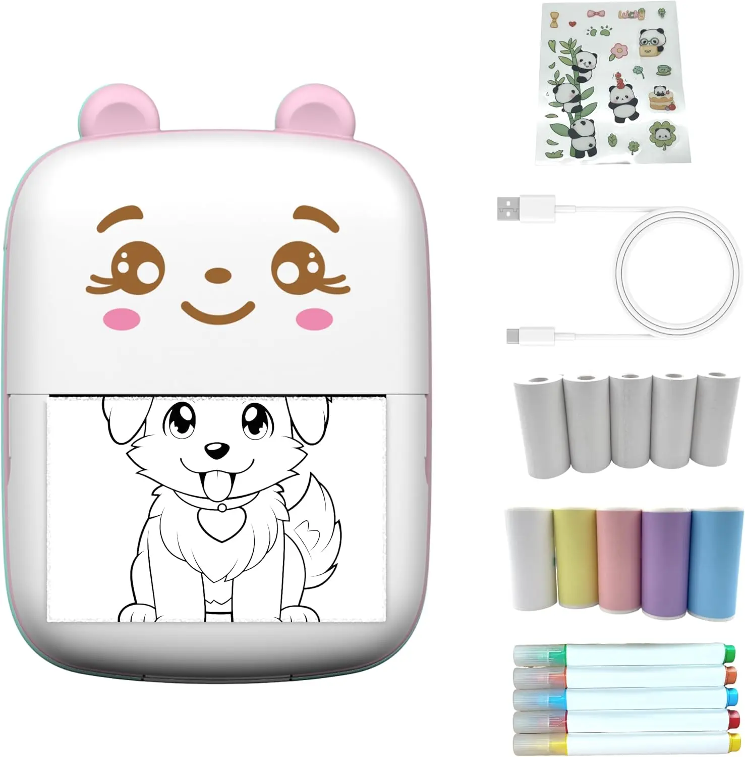 Portable Pink Mini Rectangular Plastic Wireless Ink-Free Thermal Sticker Label Printer - Bluetooth, Android Compatible, for Girls, Office & Home Use, Includes 10 Thermal Paper Rolls (Computers & Office Equipment, Label Printers)