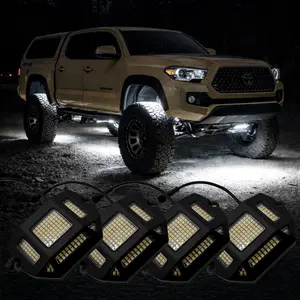 LIGHTING TRENDZ Single Color White Hyper Pro Max V2 Rock Lights 4-Pack - Ultimate Waterproof Aluminum Casing, Custom Heat Sink, Magnetic Mounts, Easy Installation, 4-Pack, Bluetooth App Controller Included