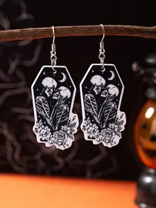 Gothic Couple Skull Flower Moon Coffin Pendant Earrings, Earrings Set, Unique Halloween Party Witchy Jewelry, Dark Style Home Decor Gift