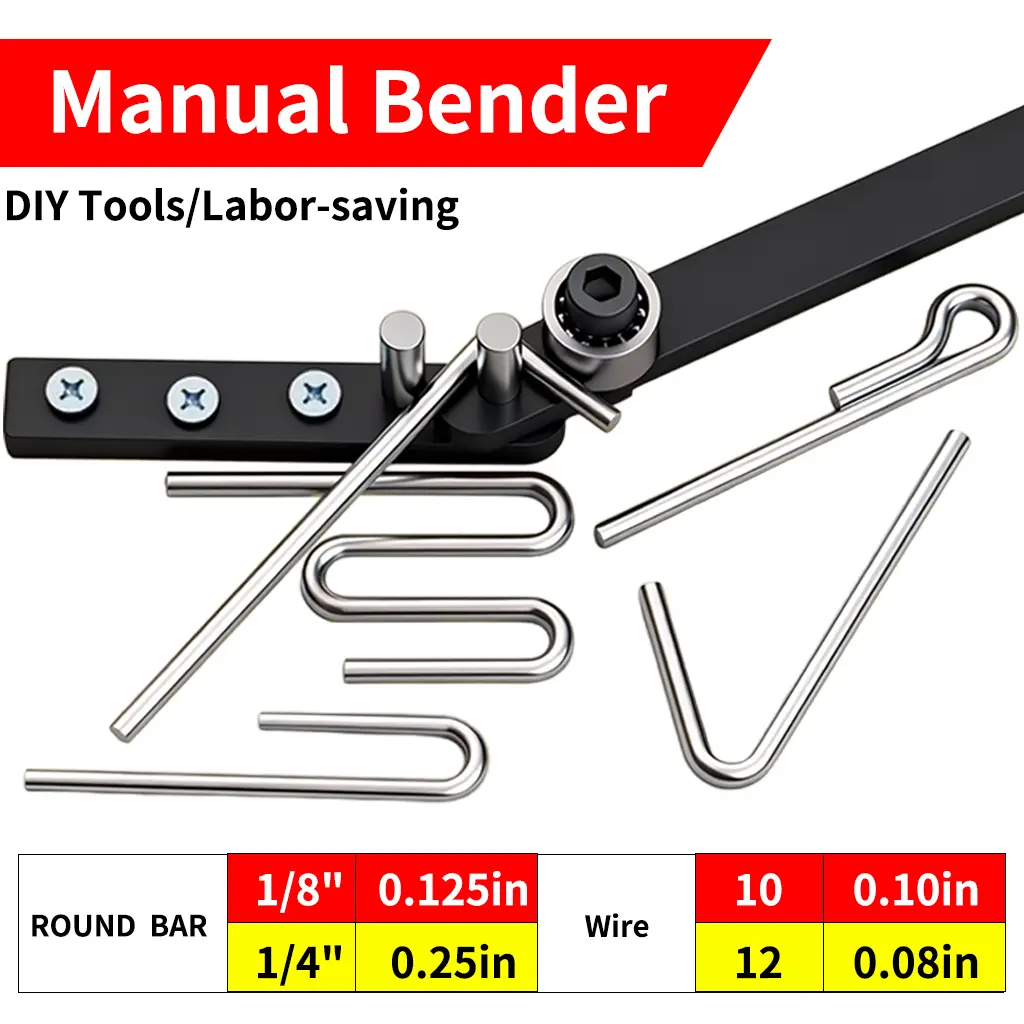 Upgraded Manual Rebar Bender, 1mm-8mm Heavy Duty Steel Wire Bending Tool, Specialty Mechanic Tools for DIY Metal Art & Construction, Thickened 3-Hole Design Hardened Steel Machine for S-Hooks and U-Hooks, Portable Rod Bender No Power Required