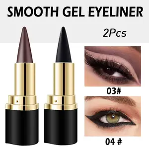2Pcs Gel Eyeliner Pencil Set Quick-drying Eye Black Crayon Matte Cream Cat Eye Makeup Stencil Smoky Eyeshadow Palette Goth Halloween Kit Natural Black Gel Eyeliner Cream Crayon Pencils Applicator Tool
