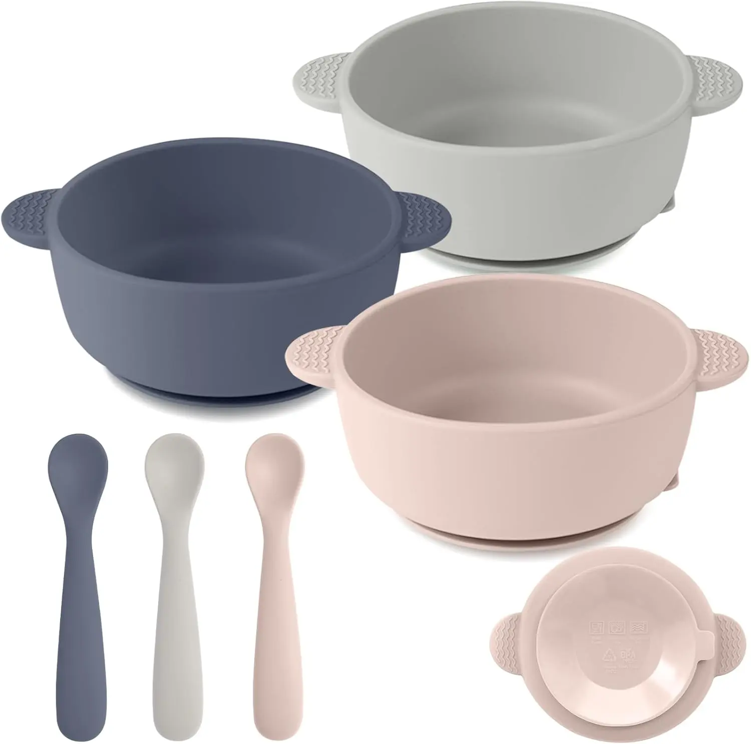 3 Pack Silicone Baby Feeding Set Suction Bowls with Spoons BPA Free Toddler Self Feeding Set Non Slip Baby Food Bowl Infant Weaning Essentials