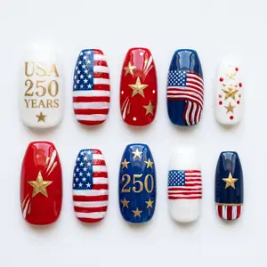 Handmade Patriotic Nail Box: USA 250 Years Celebration & 4th July Press On Nails