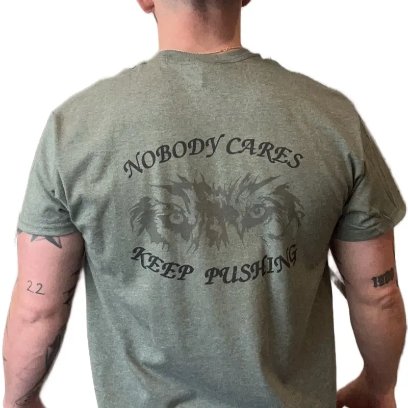 Warrior Training "Nobody Cares" T-Shirt - Gray, Short Sleeve, Graphic Print Design - Menswear, Top