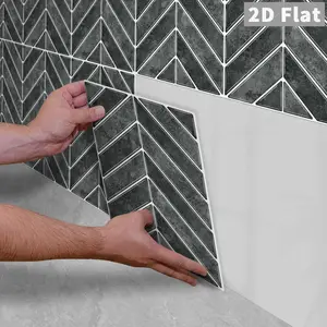 10PCS/Color Box GST Retro Charcoal Black Glazed Herringbone PE Foam Tile Stickers, Waterproof Oil-Proof Shockproof Wear-Resistant Peel & Stick Wall Decals for Kitchen Bathroom Bedroom Office Indoor Renovation Decor
