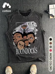 Men's The Boondocks Graphic Round Neck Tank Top, Regular Fit Casual Sleeveless Top for Summer, Men's Top for Daily Wear