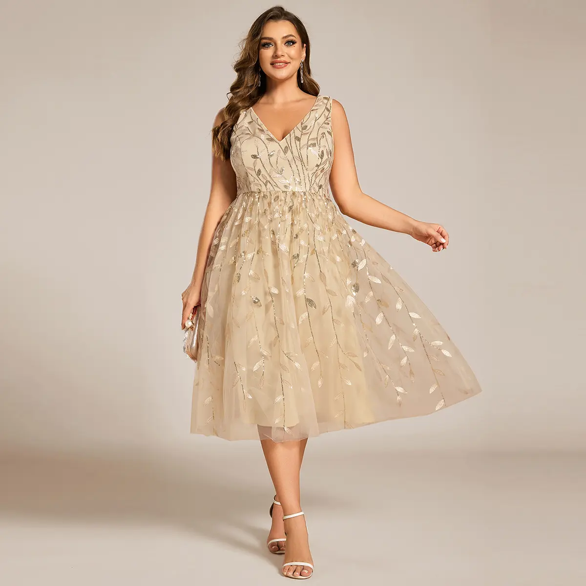 Ever-Pretty Plus Size evening dress,homecoming dress,Sequined V-Neck Midi Dress for Wedding Guest Party Date - Sleeveless A-Line Silhouette with Concealed Zipper Back 02106 - TikTok Shop Ever-Pretty Plus Size evening dress,homecoming dress,Sequined V-Neck Midi Dress for Wedding Guest Party Date - Sleeveless A-Line Silhouette with Concealed Zipper Back 02106 - TikTok Shop