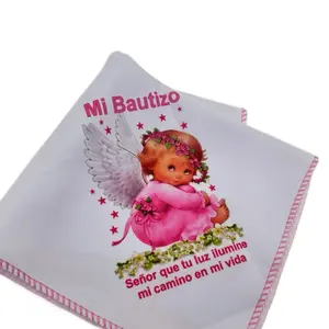 Baptism Favors 12pcs Napkins 10x10" - 100% Polyester Servilletas de tela with Angel Design for Special Occasions Tableware