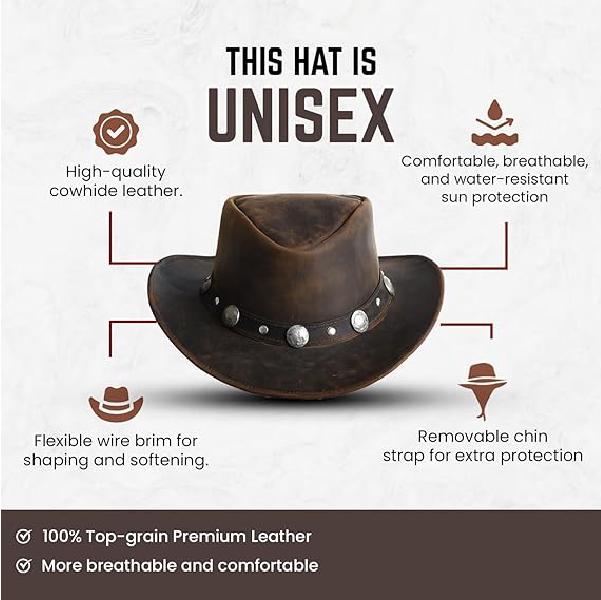 Lesa Collection Buffalo Coin Leather Cowboy Hat for Men and Women