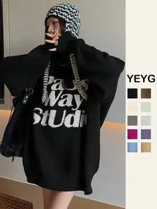 Women's American Retro Letter-Print Long-Sleeve Soft Knit Sweater - Lazy-Style Loose Pullover Top for Autumn & Winter