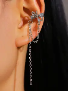 Bow Chain Ear Cuff, Fashionable Luxury Minimalist Earrings, Long Chain Butterfly Bone Clip, Perfect for Daily Wear, Dates, Dresses, Shirts