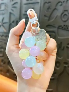 Matte Acrylic Grape Keychain Pendant, Fresh Crystal Bead Chain, Phone Key Ring Bracelet, Small Stylish Accessory, All Seasons Ornament