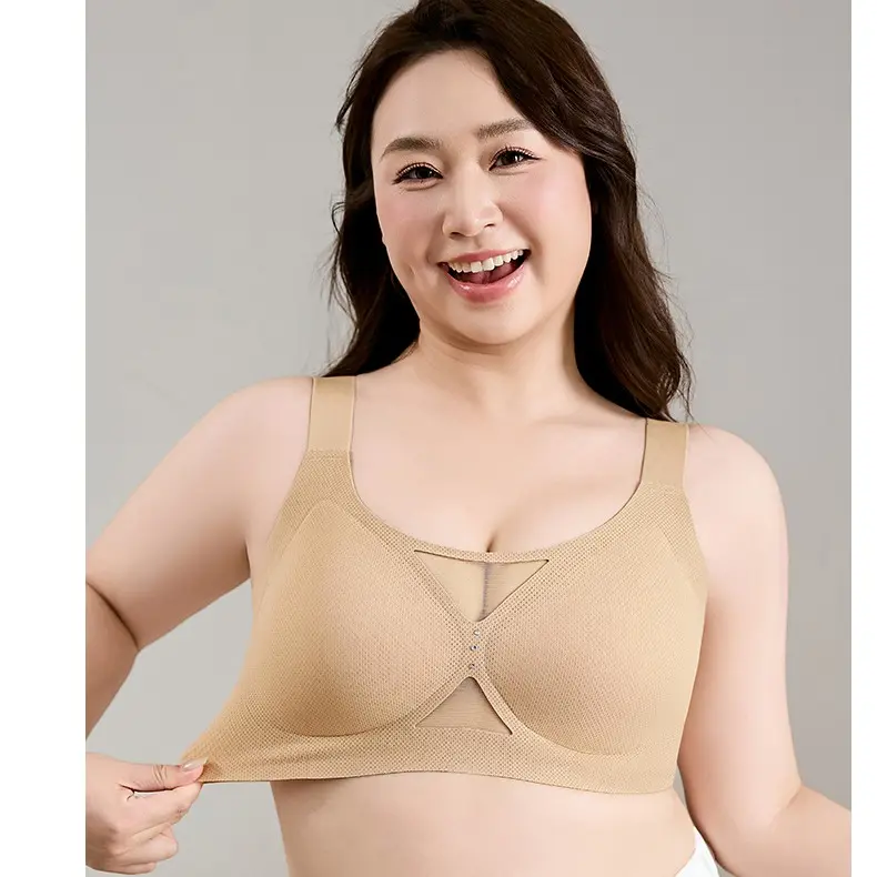 Plus Size Minimizing Bra for Large Busts, Breathable Honeycomb Mesh Wireless Bra, Mesh Cutout Non-Slip Seamless Comfort Support Bra for Women