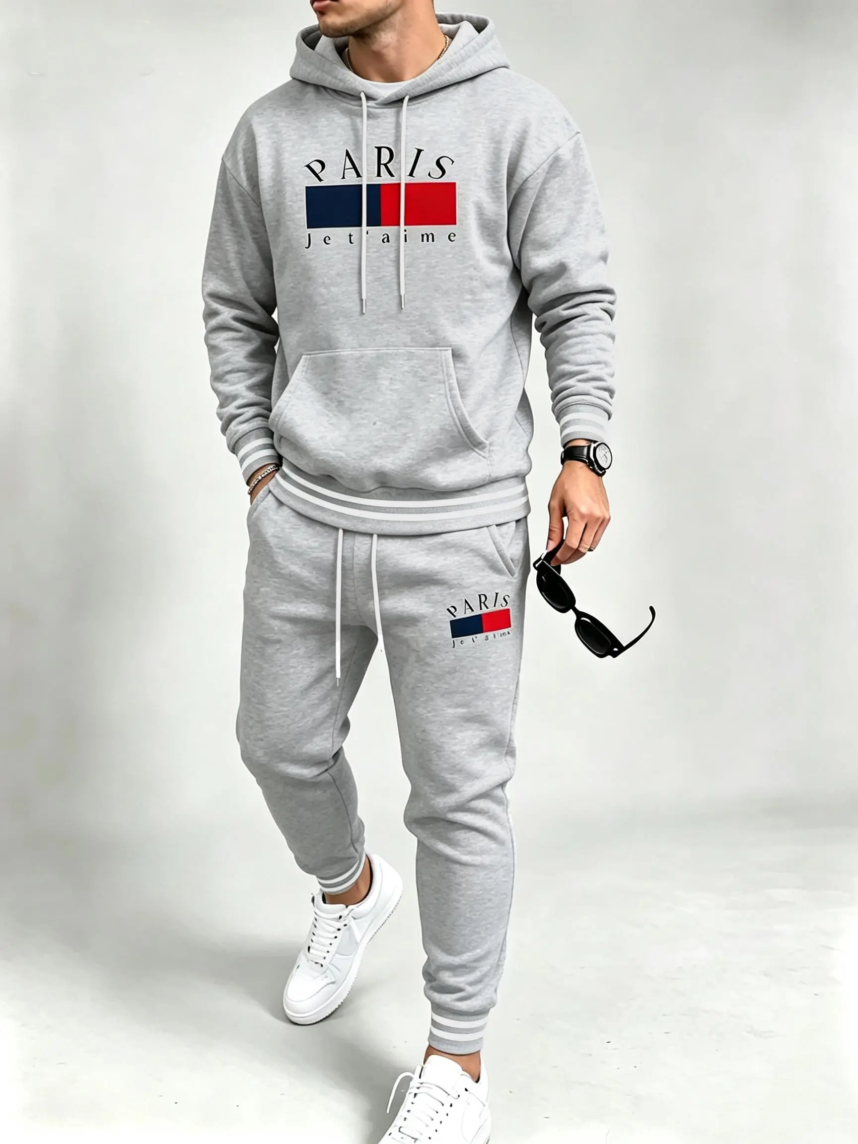 men's 2 piece sets Men's long sleeved hooded sweatshirt paired with casual pants, comfortable casual suit