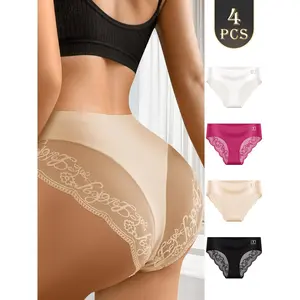 QUASTI Women's 4PCS Mid-Rise Polyester-Spandex Thongs - Basic, Sexy Lady PantiesEmbroidered Contrast Lace, Lightweight Minimalist Elastic Bridal Underwear Fits S-XXL, Girlfriend Gift Option summerwins