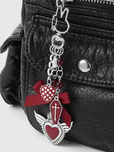 Y2K Retro Sweet Cool Dark Style Silver Color Spider Bat Hand Cross Wings Heart Keychain Bag Pendant, Unique Accessory for Fashion Lovers