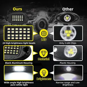 20 Pods Alloy Pure White LED Rock Lights with Extension Wires, IP68 Waterproof Shockproof 24LEDs 6500K Super Bright White Neon Underglow Kit for Semi Trucks Trailer Offroad Pickup Boats Sedans RV