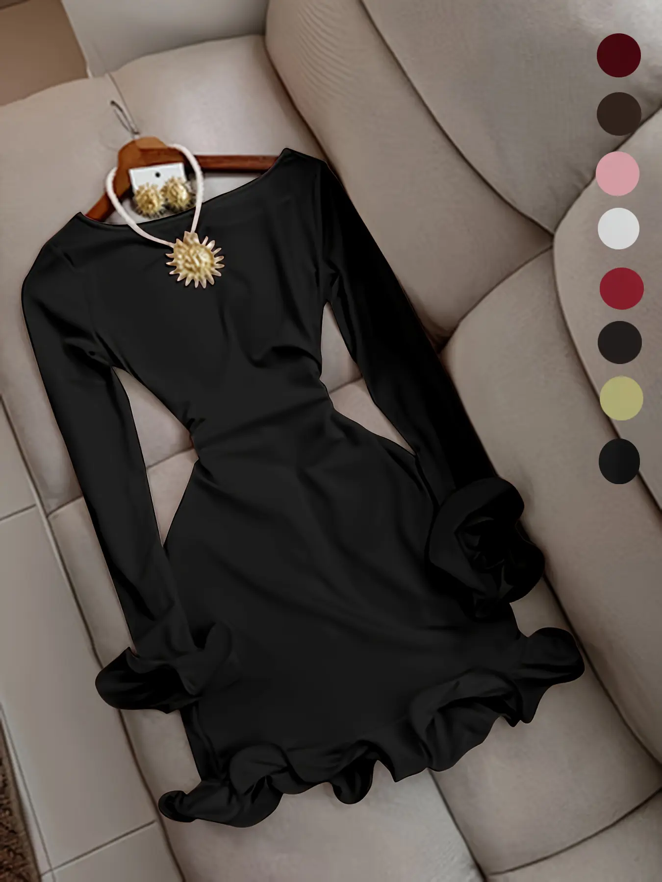 Elegant Aesthetic Women's Tight-Fitting Fitted Long Sleeve Dress with  Pleated Sleeves, Backless Bow Tie Design, Plain Style, All Seasons Wear,  Single Piece Womenswear - TikTok Shop