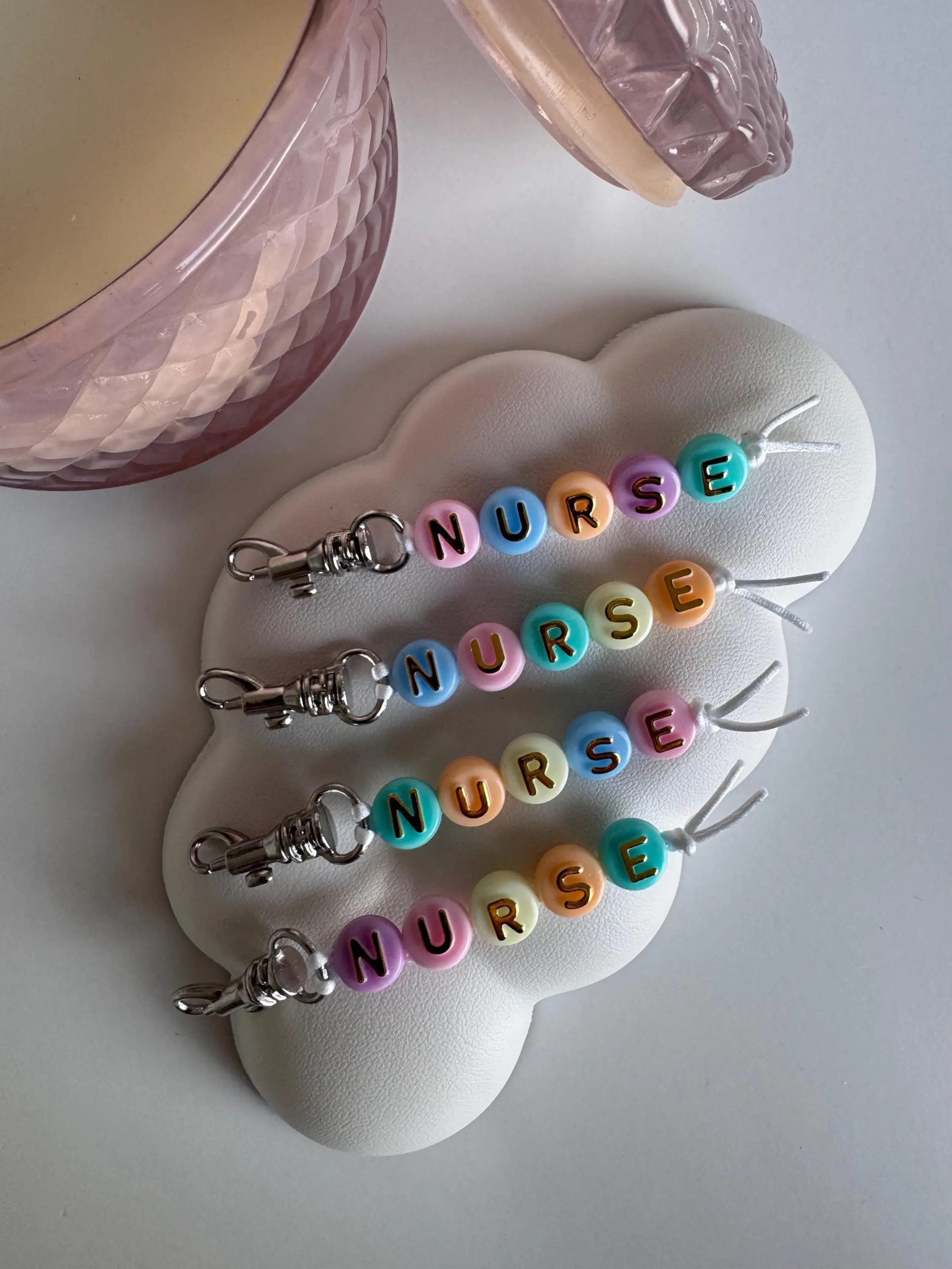 Beaded nurse badge reel keychain pastel nurse accessories cute nurse gift colorful beaded nurse clip colorful beads pastel nurse keychain